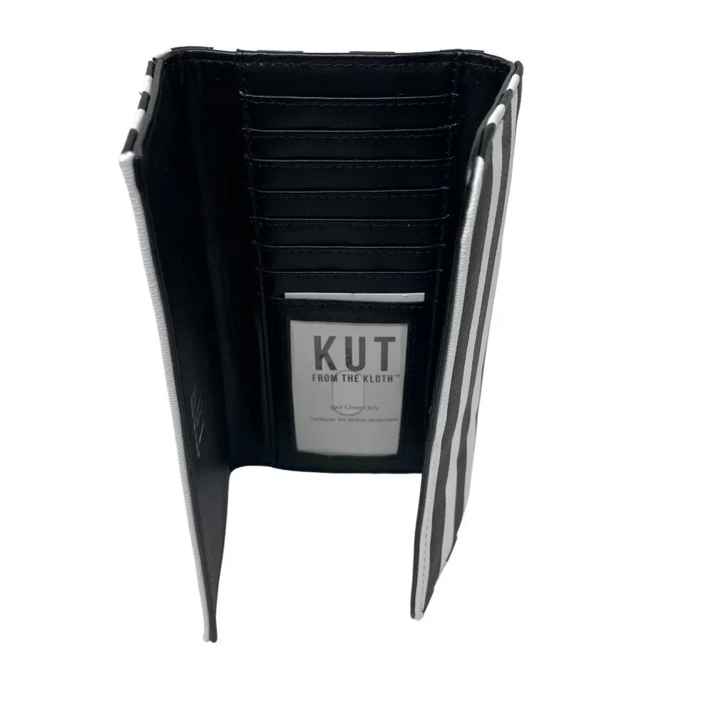 Kut From The Kloth Womens Black & White Striped Wallet Trifold Card Slots
